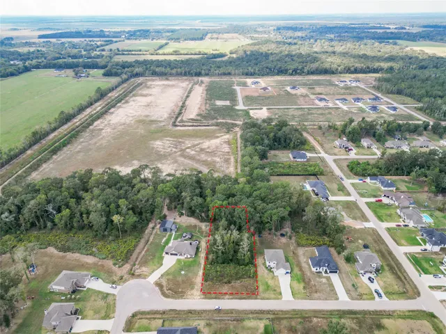 an aerial view of residential houses with outdoor space and ocean view
