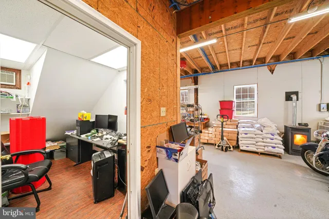 a view of a room with racks on the wall