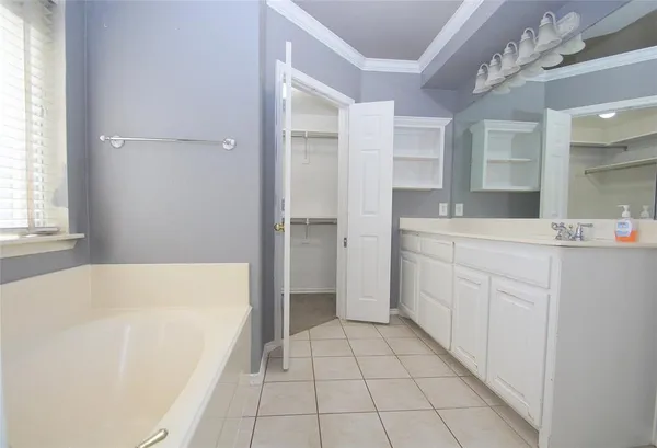 a bathroom with a bathtub sink and mirror