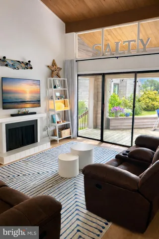 a living room with furniture tv and a fireplace