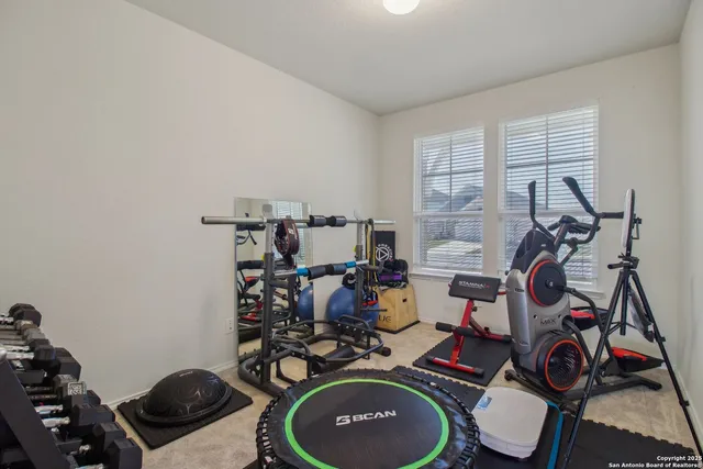 a room with gym equipment