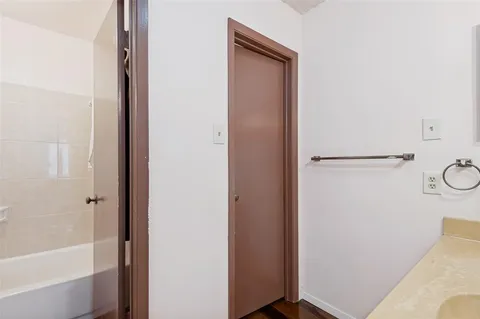 a bathroom with a bathtub