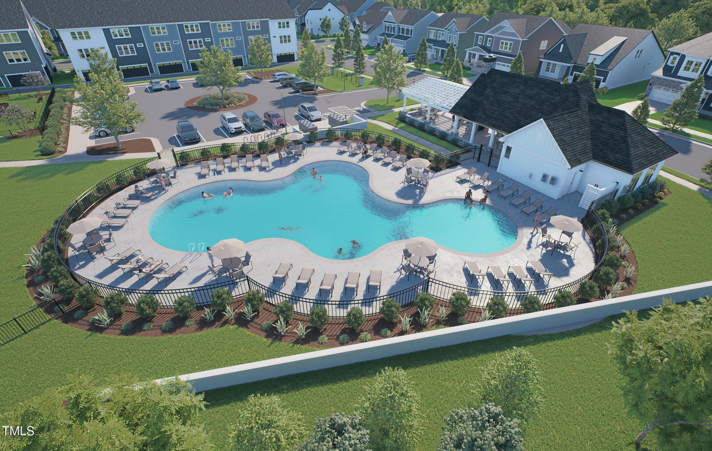 2401 Adrift Road Fuquay-Varina, NC 27526 - Photo 20 of 24 an aerial view of a house with outdoor space swimming pool and outdoor seating