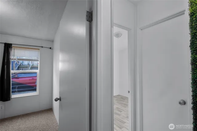 a view of elevator with hallway