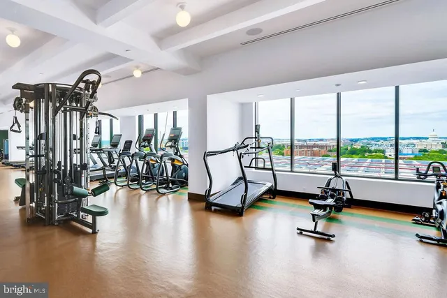 a view of a room with gym equipment