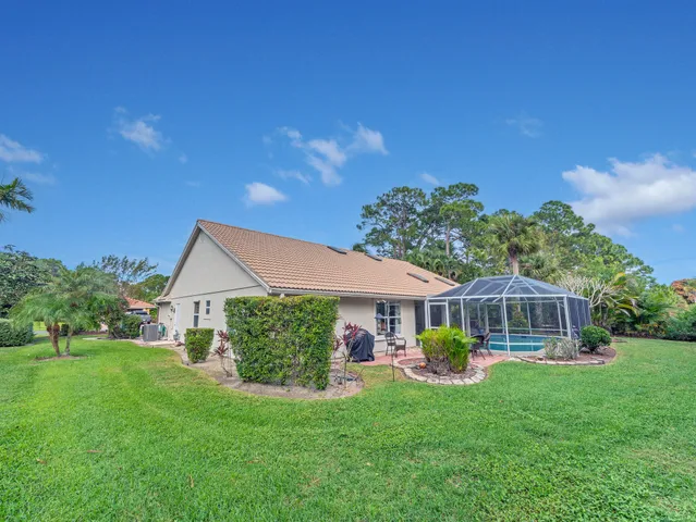a garden view with a seating space