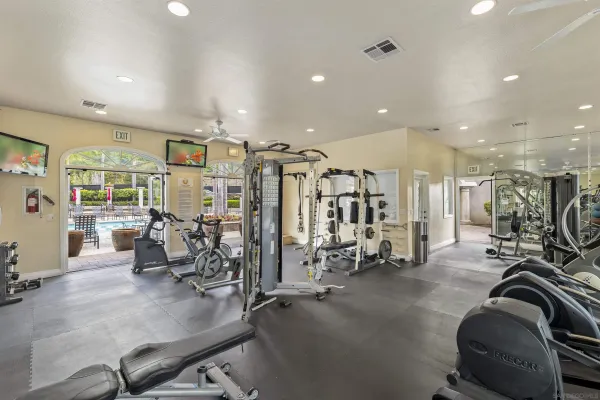 a view of a room with gym equipment