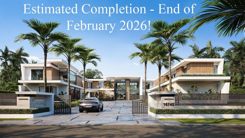 a front view of multiple houses with swimming pool