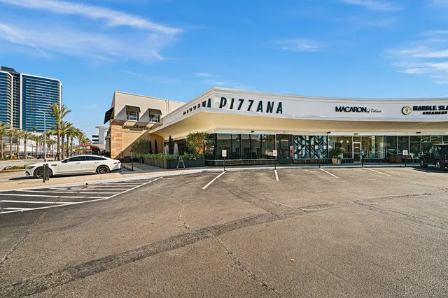 a city view with tall buildings