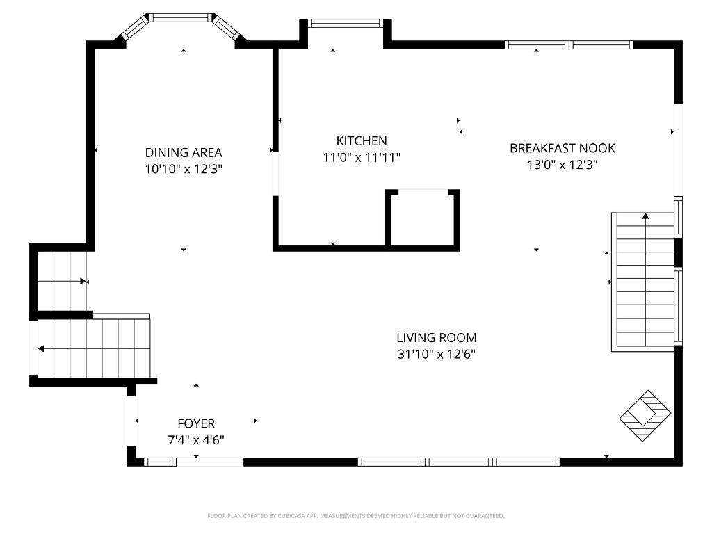 575 Frost Hill Road Alta, CA 95701 - Photo 80 of 82 Floor Plan of the main entrance of the home: Living rm, dining area or den, kitchen, breakfast nook, and Wood Stove in the corner of the living room. The wrap around deck starts at the Foyer to the wrap around deck at the end of the breakfast nook area.