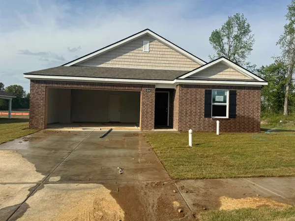 a front view of a house with garage