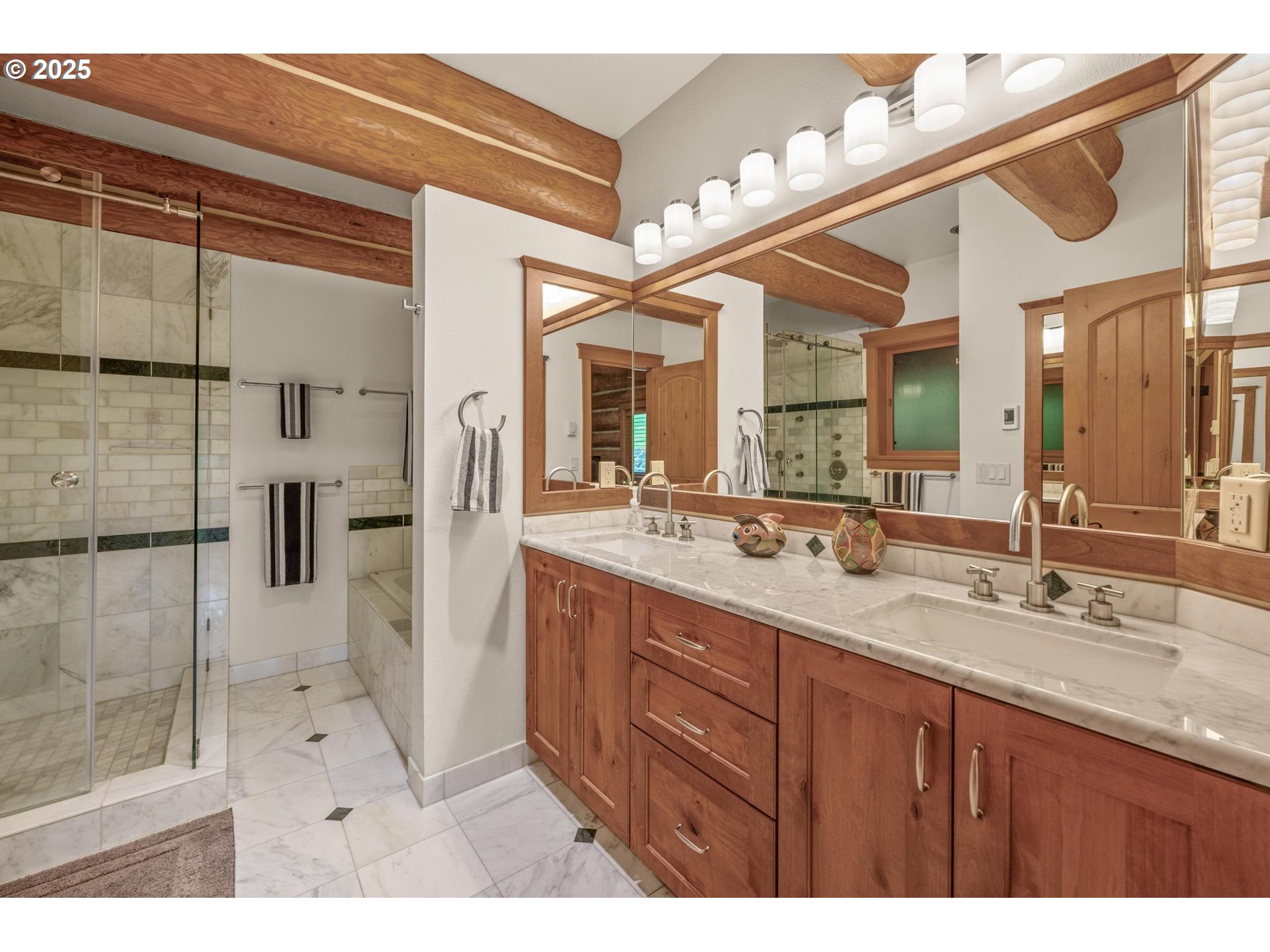 61612 Fays Lane St. Helens, OR 97051 - Photo 12 of 37 a bathroom with a granite countertop sink mirror and shower