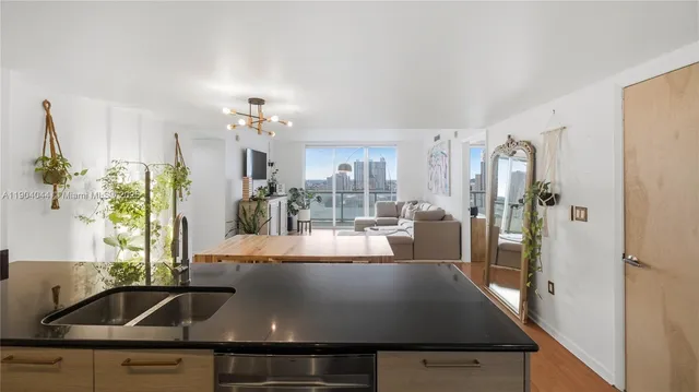 a view of kitchen and living room