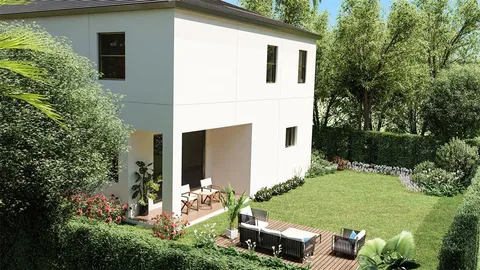 an aerial view of residential houses with outdoor space