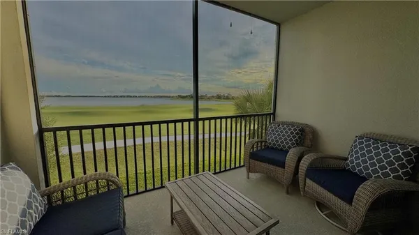 a balcony with a couch