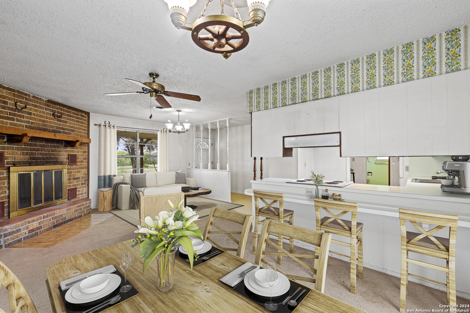 75 Rm 366 Leakey, TX 78873 - Photo 26 of 49 a view of a dining room with furniture a chandelier and wooden floor