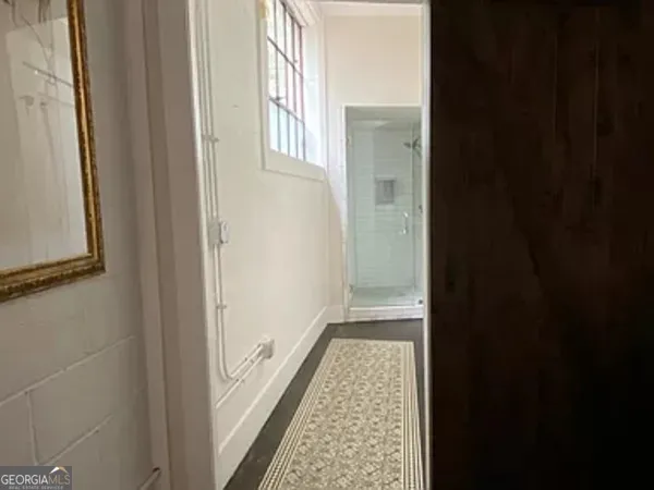 a bathroom with a bathtub