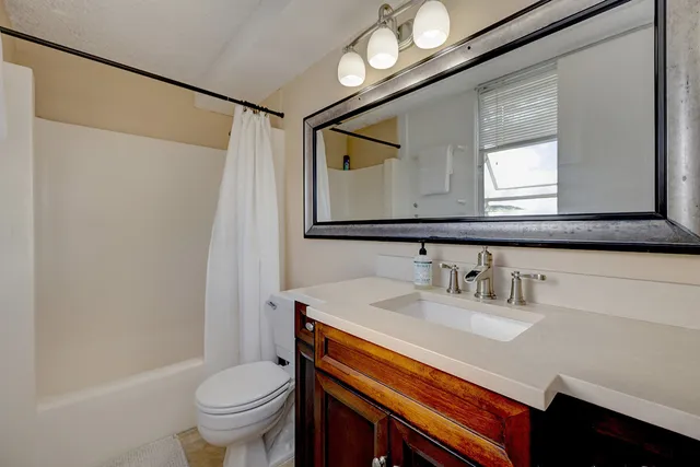 a bathroom with a sink a toilet and a mirror