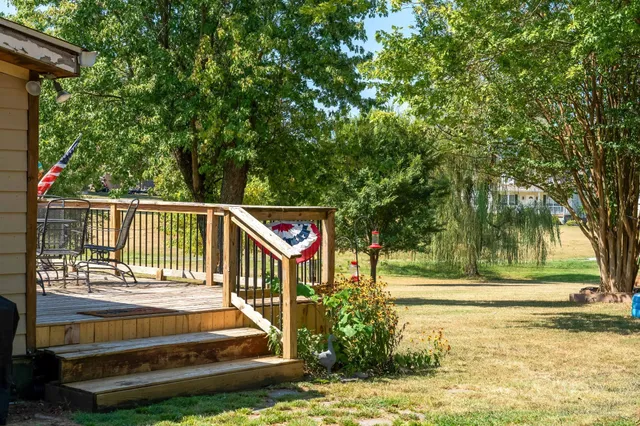 a view of yard with large trees