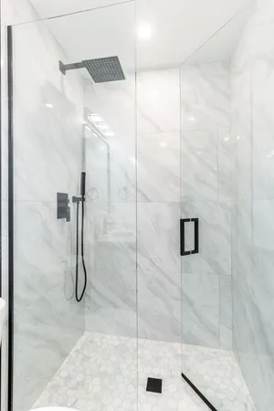 a bathroom with a shower