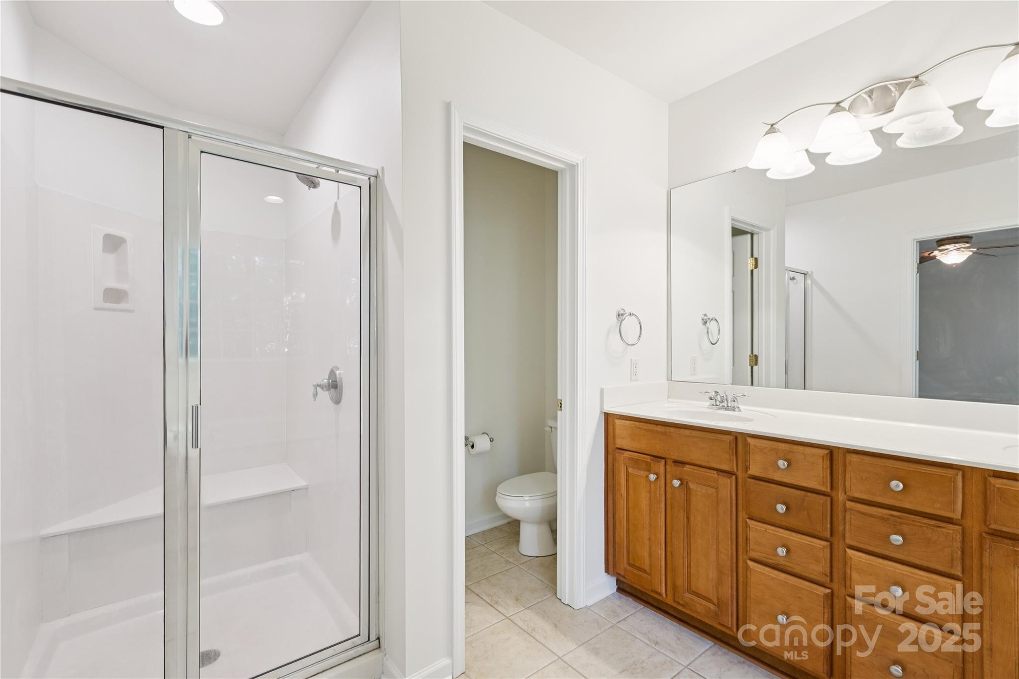 1627 Scotch Pine Lane Tega Cay, SC 29708 - Photo 20 of 48 a spacious bathroom with a double vanity sink a toilet and a mirror