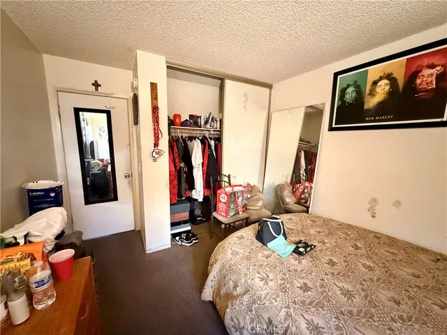 a bed room with a bed and a walk in closet