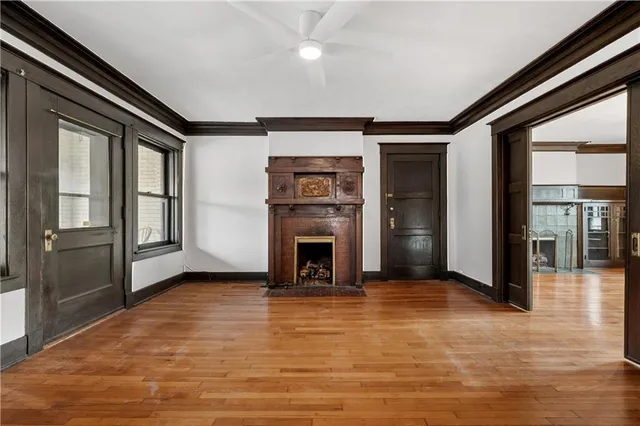 a view of a livingroom with a fireplace