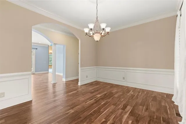 a view of a garden with an trees