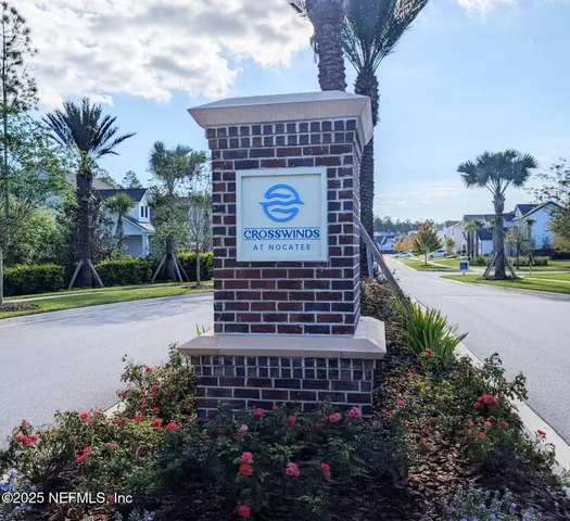 a view of a street with potted plants and a large tree