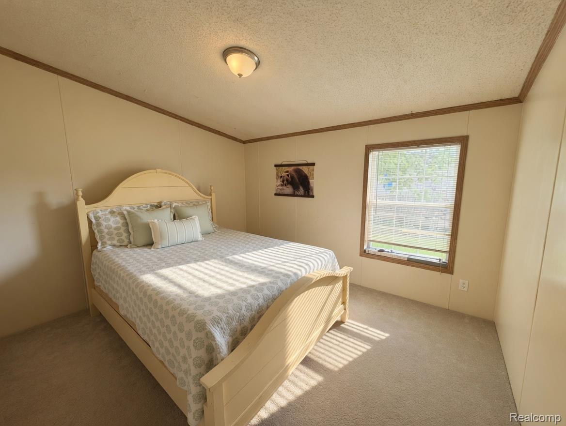 6988 McKean Road Ypsilanti, MI 48197 - Photo 25 of 31 Carpeted bedroom featuring crown molding and a textured ceiling