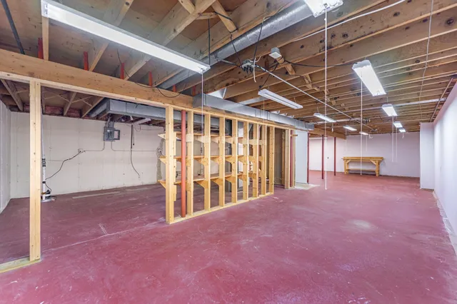 a view of large room with wooden walls