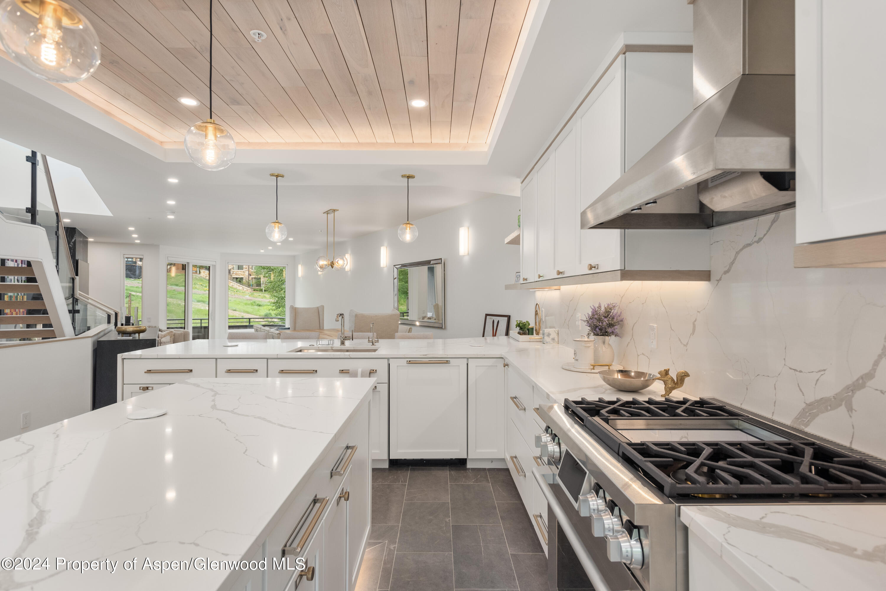 381 Ridge Road, Unit C4 Snowmass Village, CO 81615 - Photo 9 of 43 a large kitchen with stainless steel appliances a sink a stove and cabinets