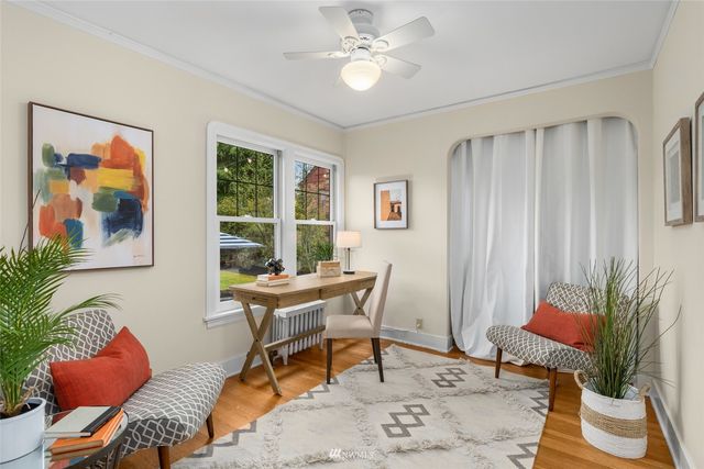 a bedroom with a bed and a fireplace