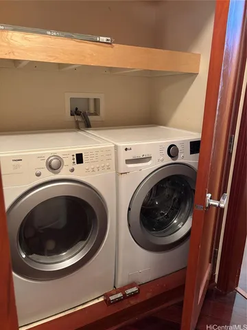 a utility room with dryer and washer