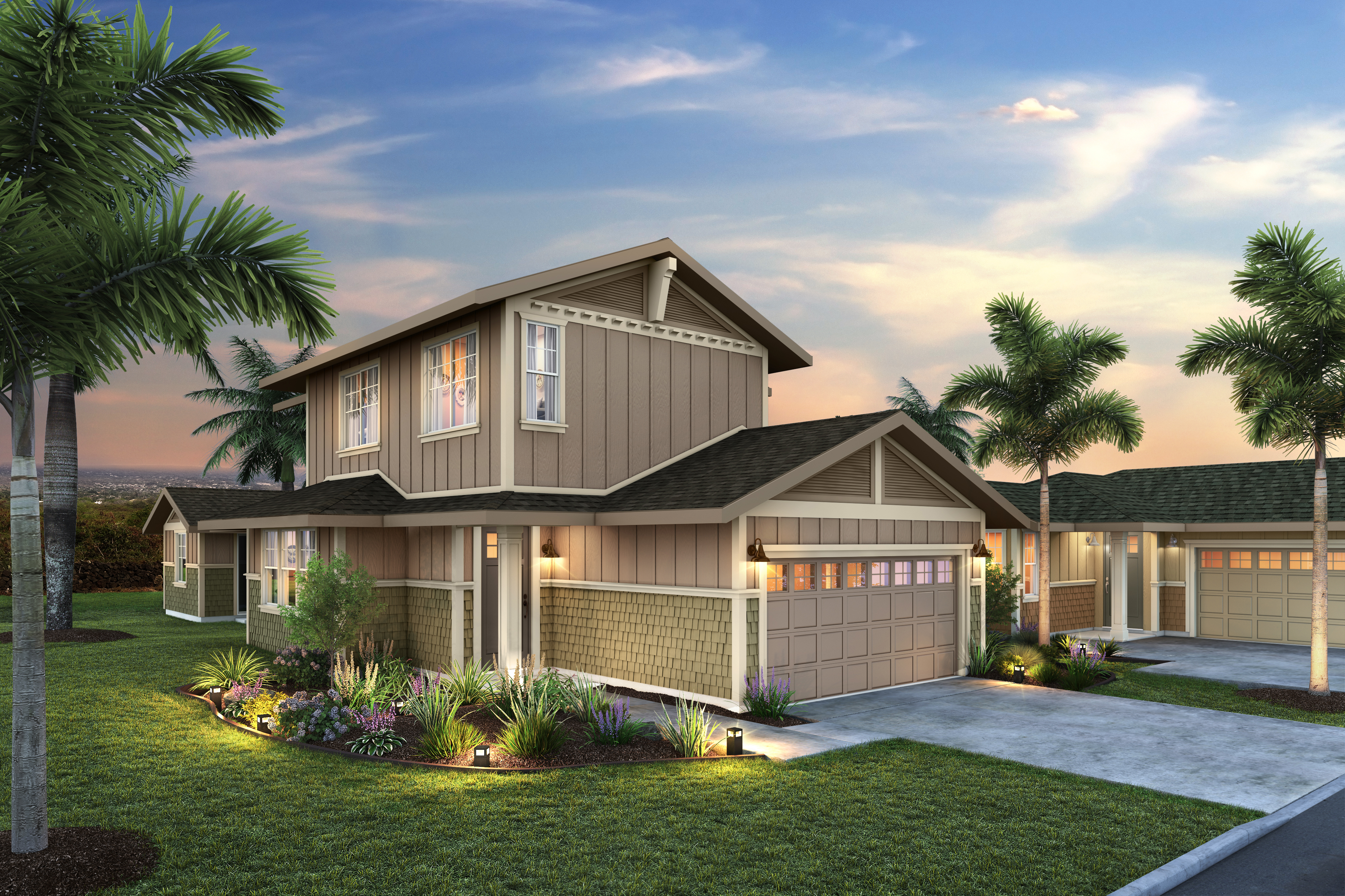 a front view of a house with a garden