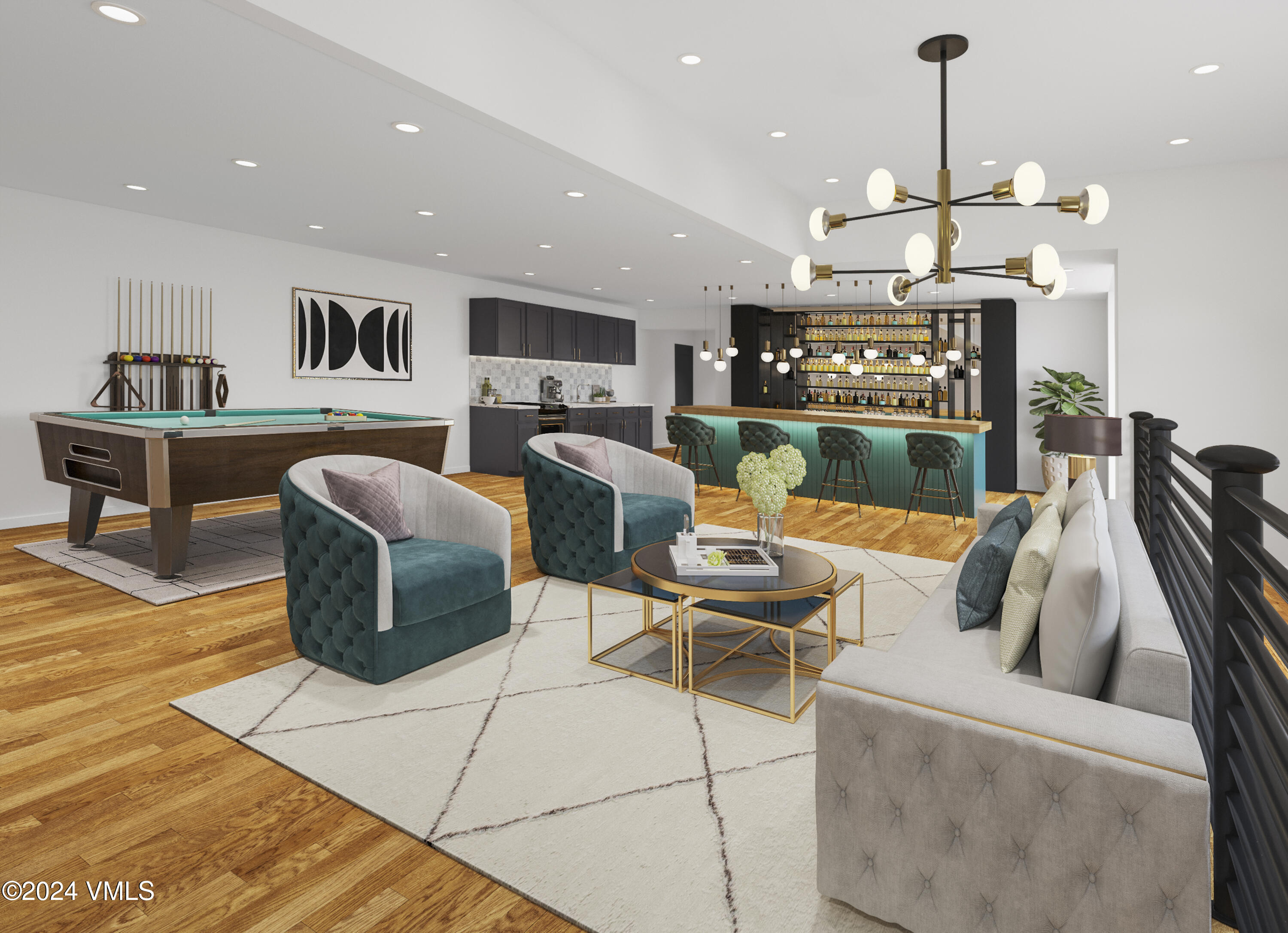 63 Avondale Lane, Unit C001 Beaver Creek, CO 81620 - Photo 6 of 24 a living room with furniture a rug kitchen view and a chandelier