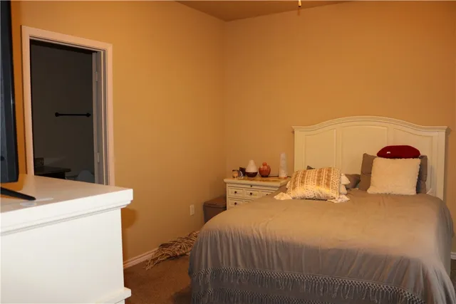 a bedroom with a bed and a cabinets