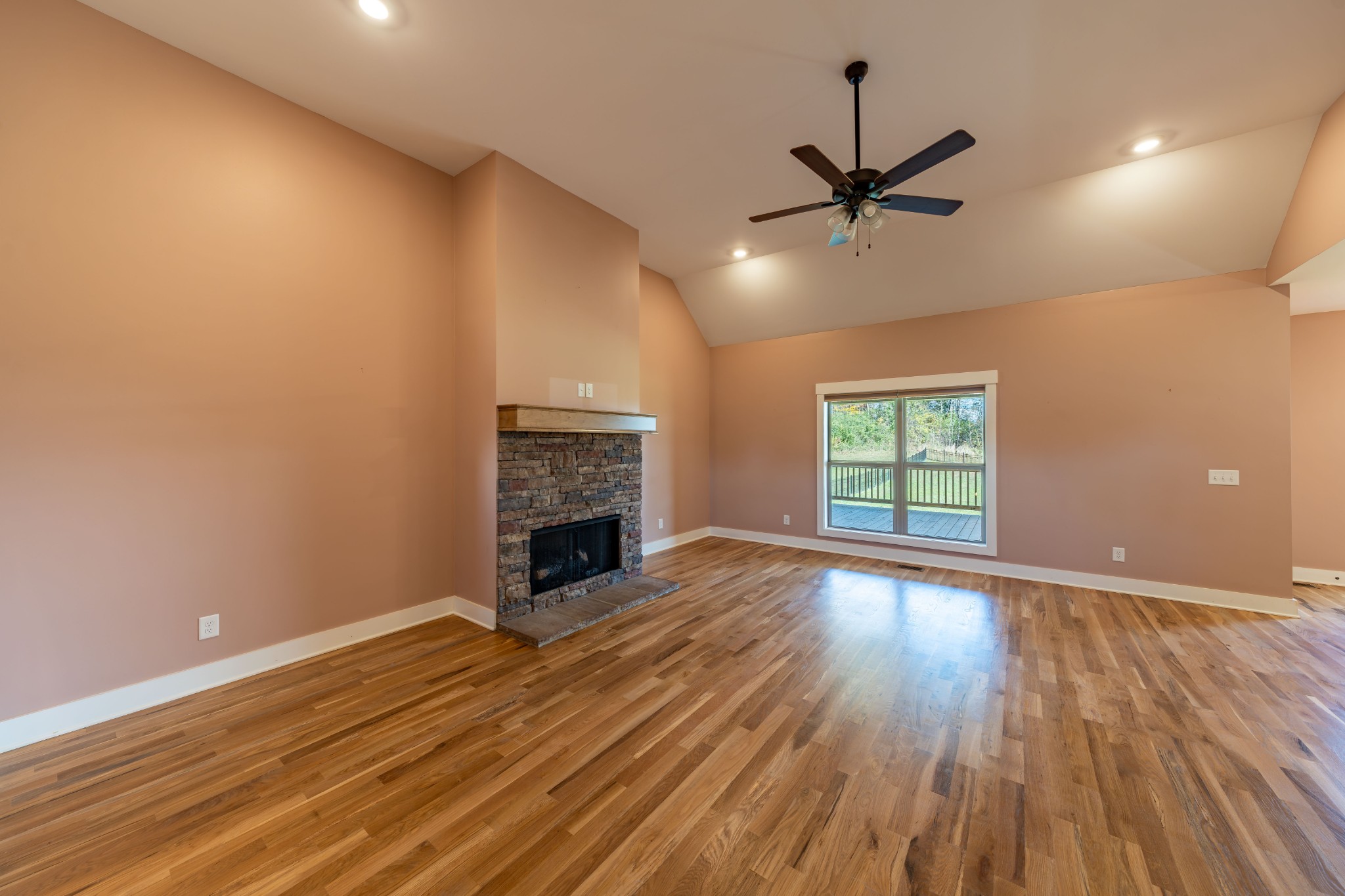 1202 Goose Drive Springfield, TN 37172 - Photo 17 of 45 an empty room with windows fireplace and a ceiling fan