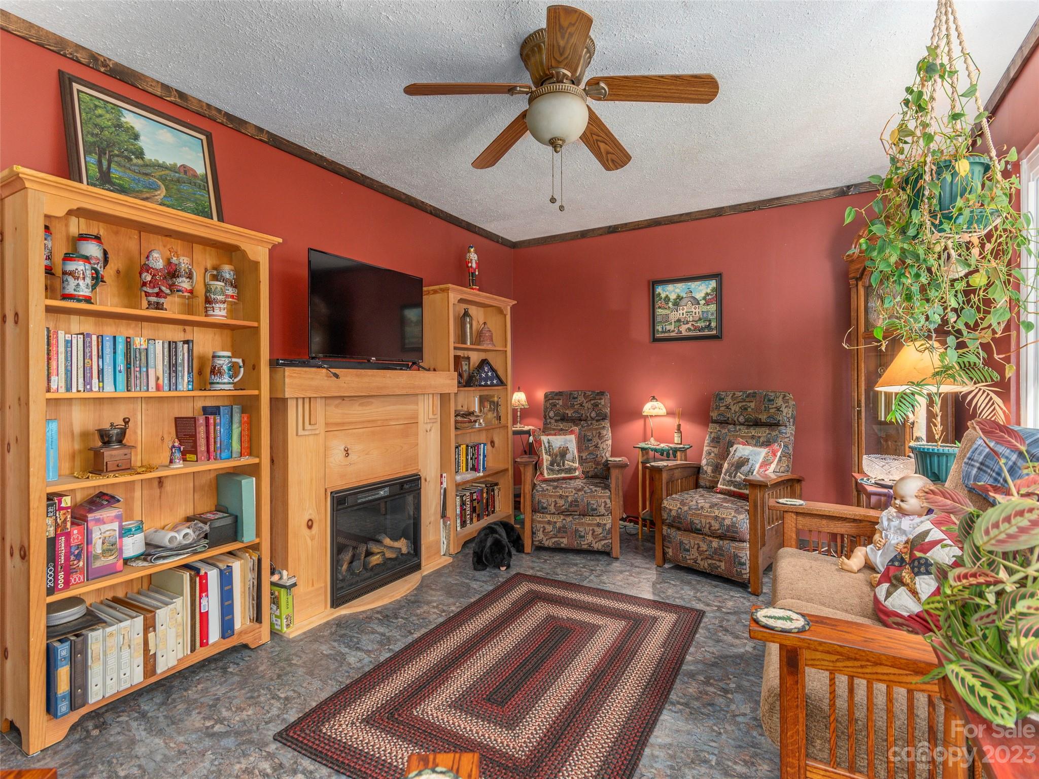 291 Dickinson Drive Clyde, NC 28721 - Photo 5 of 27 a living room with furniture a flat screen tv and a fireplace