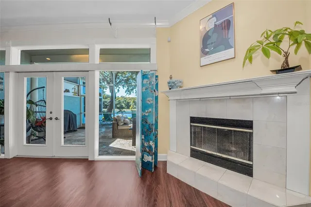 a swimming pool with outdoor seating and yard