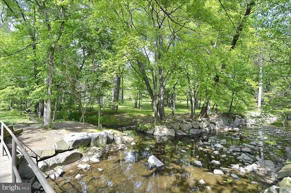 a view of backyard with a barn and trees