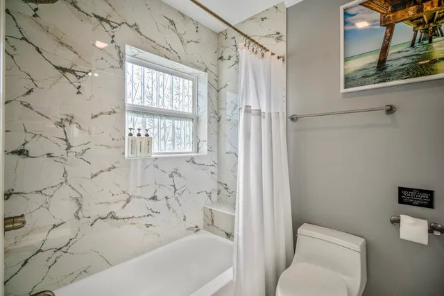 a bathroom with a toilet and a bathtub