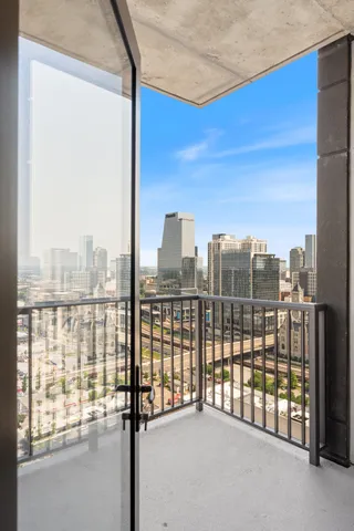 a view of a city from a balcony