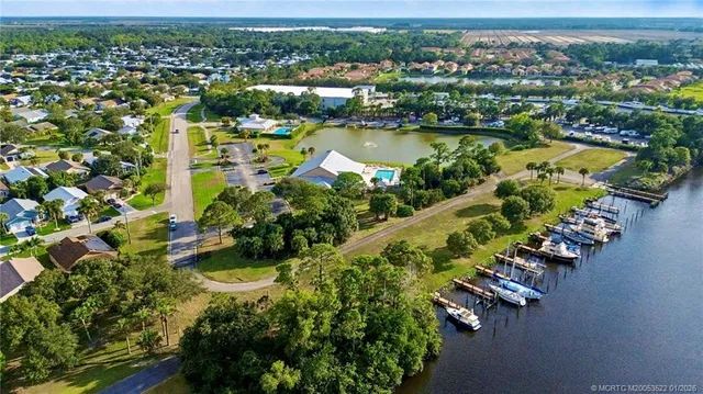 a view of a lake with a city