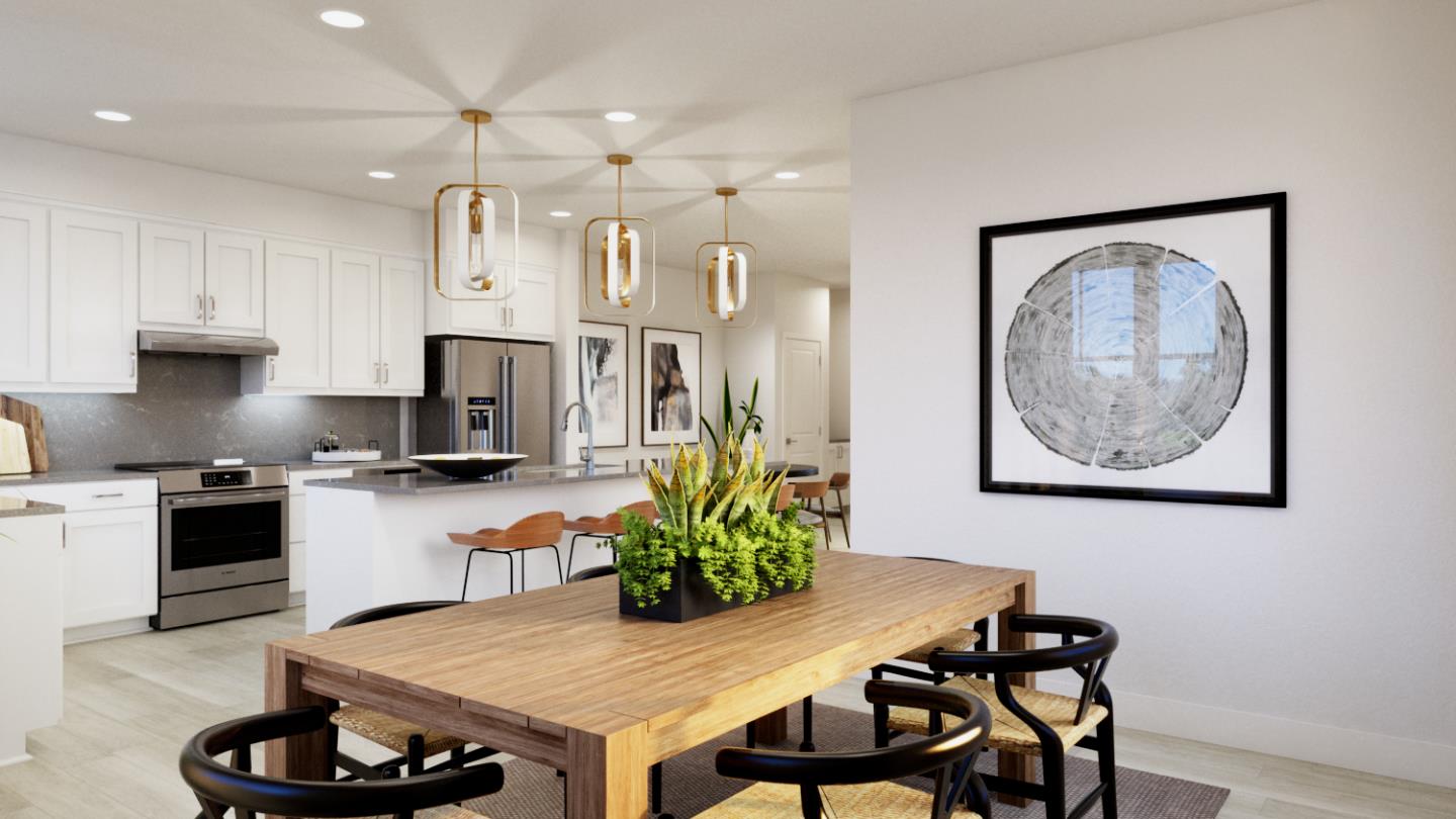 2764 Jones Road Walnut Creek, CA 94597 - Photo 6 of 16 a kitchen with stainless steel appliances granite countertop a stove a refrigerator a sink a dining table and chairs with wooden floor