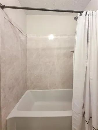 a bathroom with a shower and a bath tub