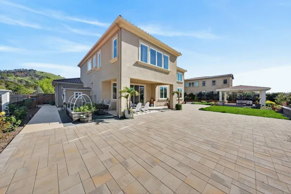 a view of a lake with a garden