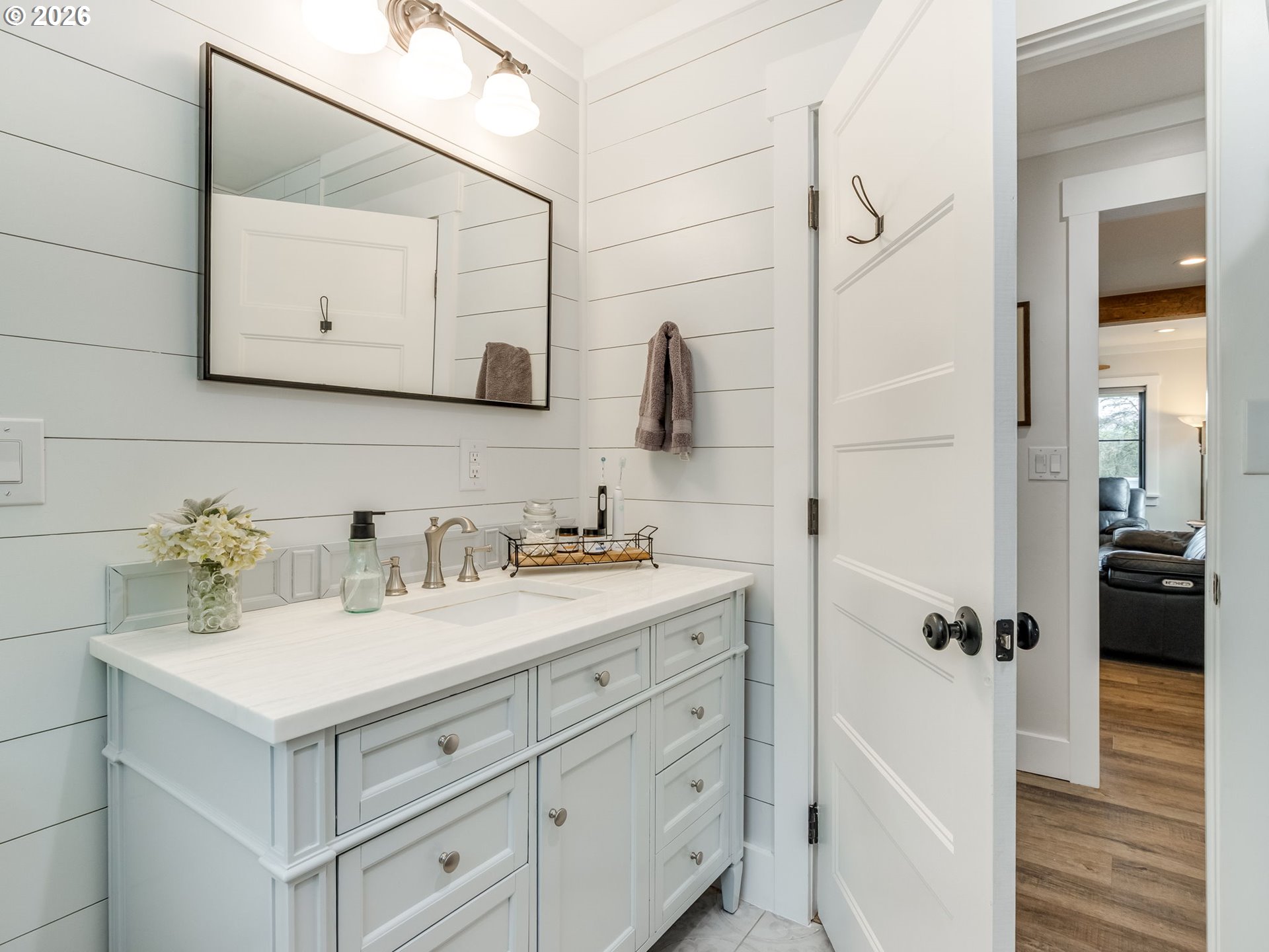 5801 Northeast Abbey Road Carlton, OR 97111 - Photo 25 of 48 a bathroom with a sink and a mirror