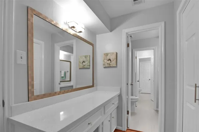 a view of a room with a large window