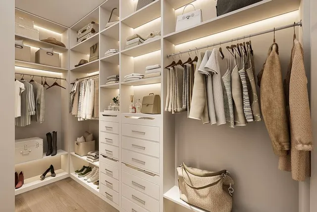 a view of walk in closet with clothes and shoes